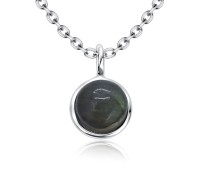 Grey Quartz Natural Round Stone Silver Necklace SPE-5139